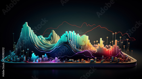 Colorful graph and chart with mountain shaped bars.