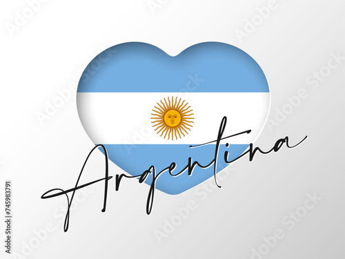 Paper cut heart with flag of Argentina and calligraphic lettering.