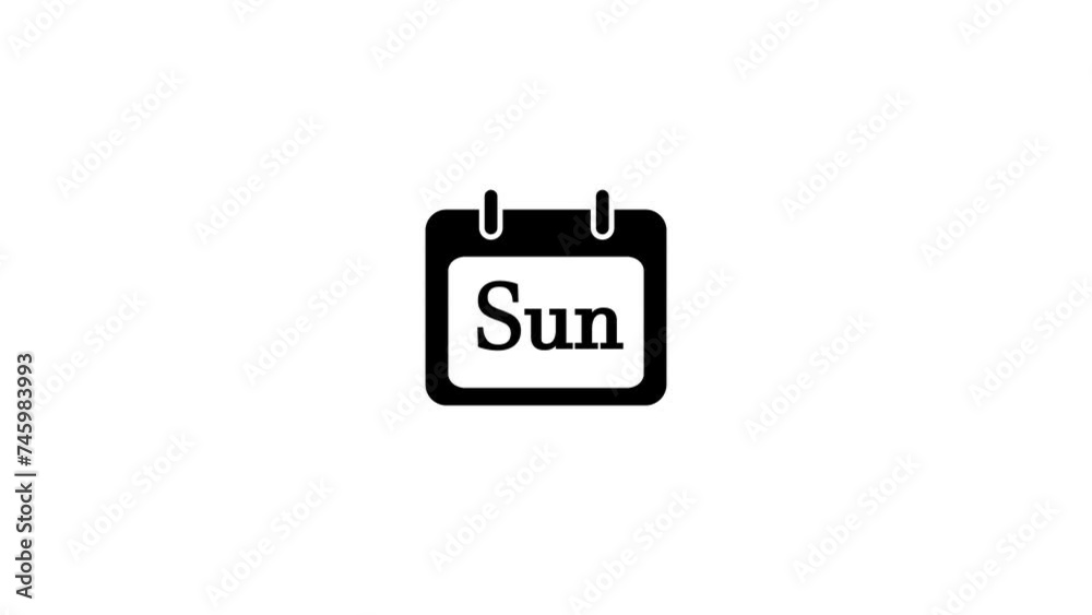 Animated date calender with clock icon concept with sunday text Animated date calender with clock icon concept with sunday text