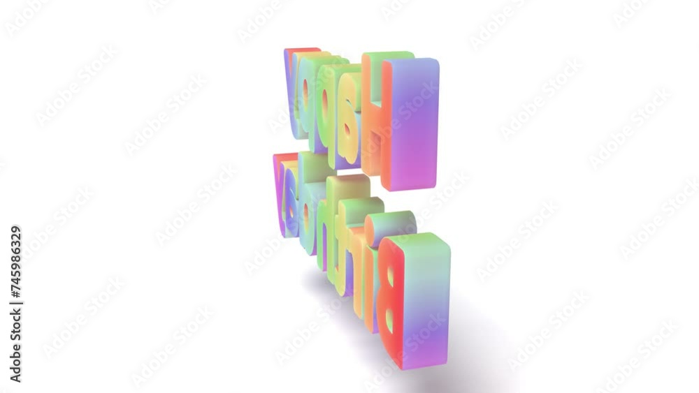 Color text Happy Birthday on white rotate endless 4k