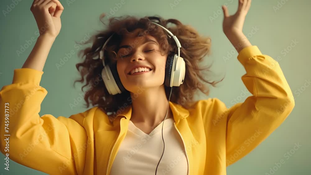 women in headphones and enjoy music, having fun, listening to music, raising his arm, dancing to favorite song, enjoying cool soundtrack, happy life women in headphones and enjoy music, having fun, listening to music, raising his arm, dancing to favorite song, enjoying cool soundtrack, happy life