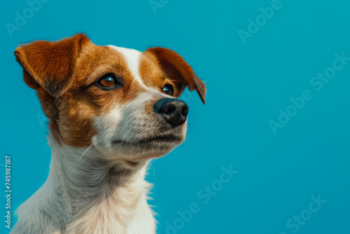 Close Up of Dog Against Blue Background