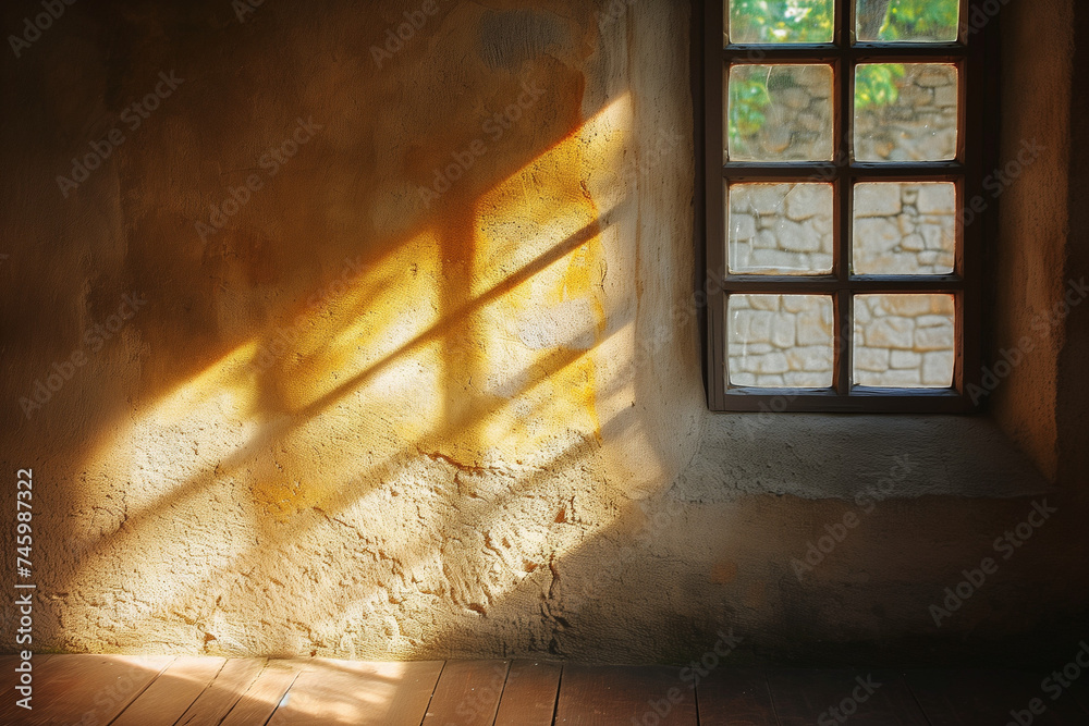 Light and shadows from window on wall indoors Light and shadows from window on wall indoors