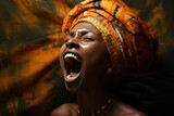 An African lady letting out a loud scream