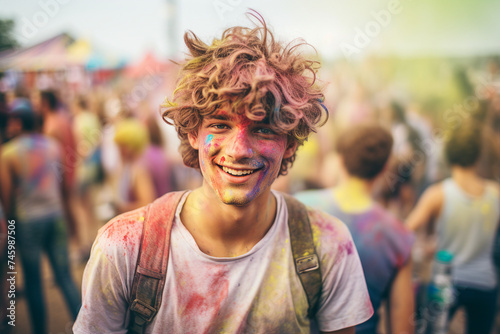 Happy young person having fun open air party created with generative AI technology