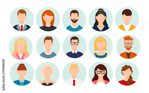 Set of different people avatars. User avatar in circle. Vector illustration
