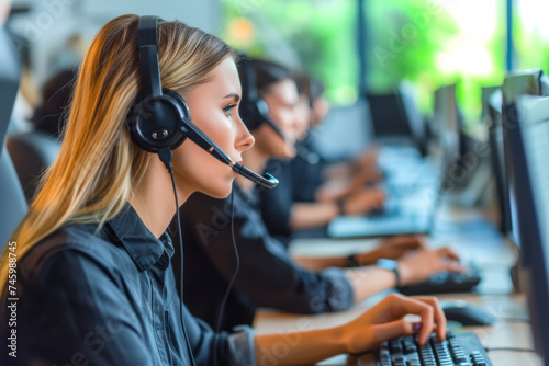 Woman Wearing Headset at Computer