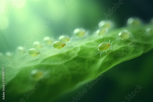 microscopic nano imagery of spider mites pest on horticulture leaf