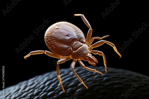 Detailed microscopic view of a parasite bloodsucker red tick