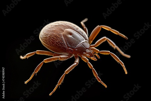 high detailed nano image of Ixodes tick on black background