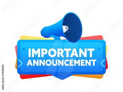Megaphone projecting an important announcement against a white background. Vector illustration