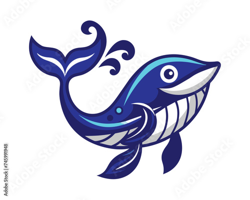 awesome blue whale logo illustration  blue whale in sea logo design