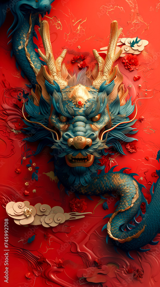 Illustration of Traditional chinese Dragon. Chinese new year poster, banner, postcard design element