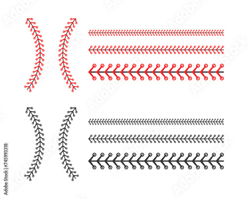 Red and black stitch or stitching of the baseball Isolated on white background. Vector illustration