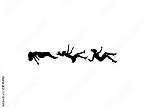 Set of woman falling silhouettes. Good use for symbols, logos, mascots, icons, signs, or any design you want.