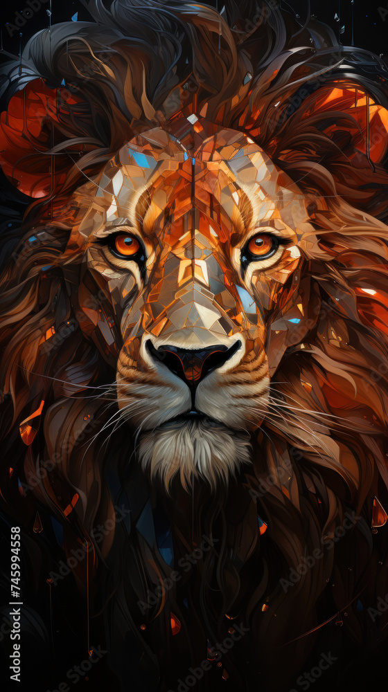 Fiery Lion on a black background.