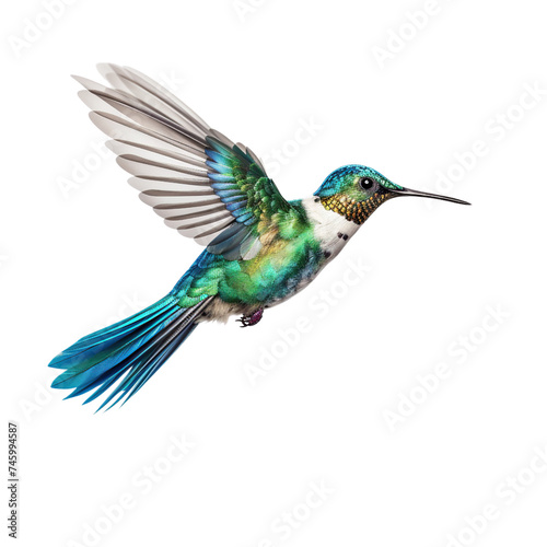 Beautiful flying hummingbird isolated on transparent or white background