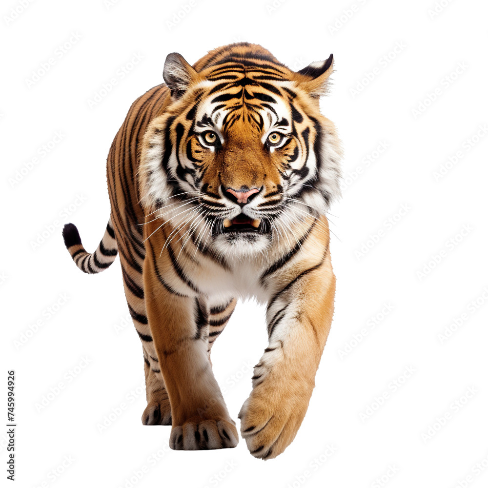 Tiger in motion isolated on transparent or white background Tiger in motion isolated on transparent or white background