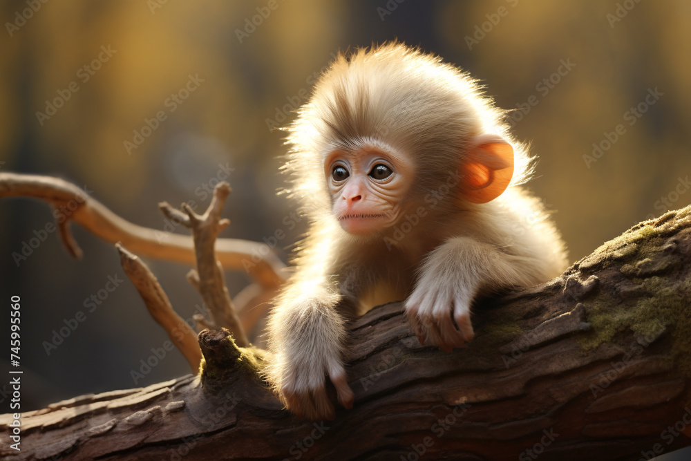 Little baby monkey climbing a tree in the jungle. Little baby monkey climbing a tree in the jungle.