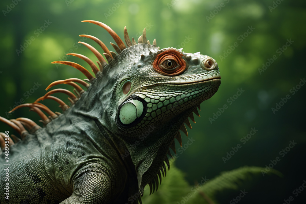 Fototapeta premium Green iguana. Exotic reptile.