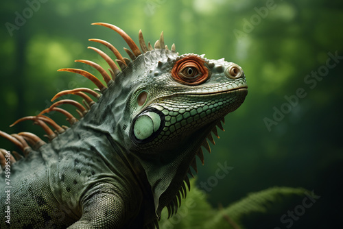 Green iguana. Exotic reptile. © trompinex