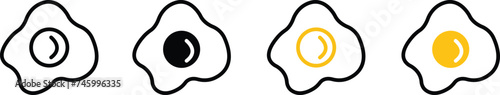 Egg icons vector set in line, flat style. Egg, sunny side up omelet fried egg symbol for cooking in restaurant. Fried egg line icon. Breakfast, yolk, protein. Farm food concept. for organic nutrition.