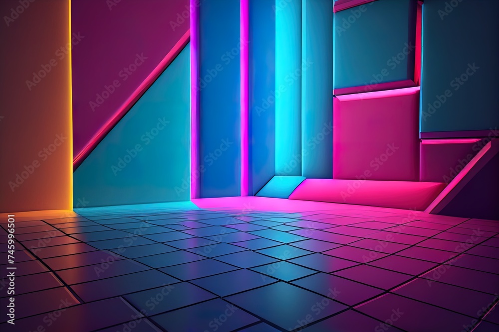 Empty club room in neon color. Modern style Empty club room in neon color. Modern style