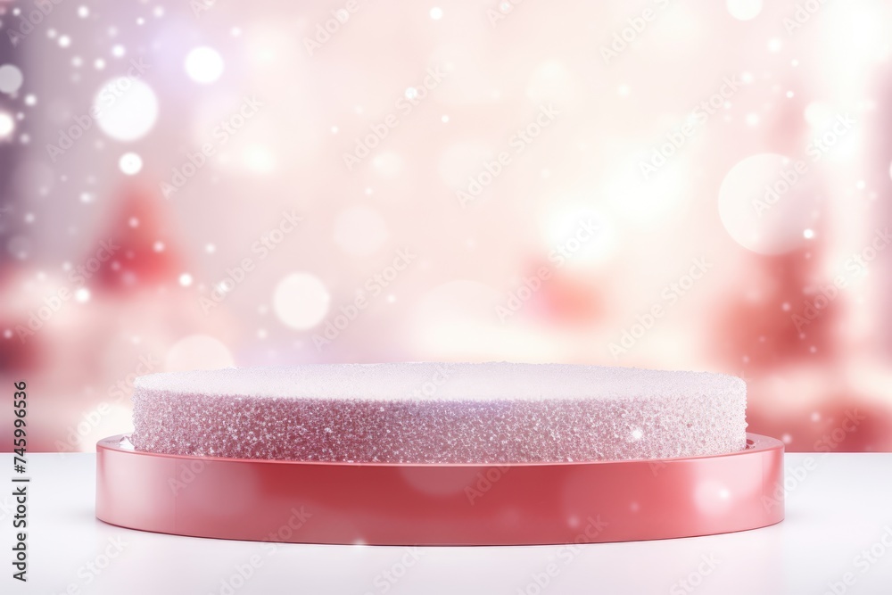 3D Podium with background soft bokeh, podium for product presentation, geometric shape for product display presentation, stage showcase, promotion display, Christmas, New year. 3D Podium with background soft bokeh, podium for product presentation, geometric shape for product display presentation, stage showcase, promotion display, Christmas, New year.