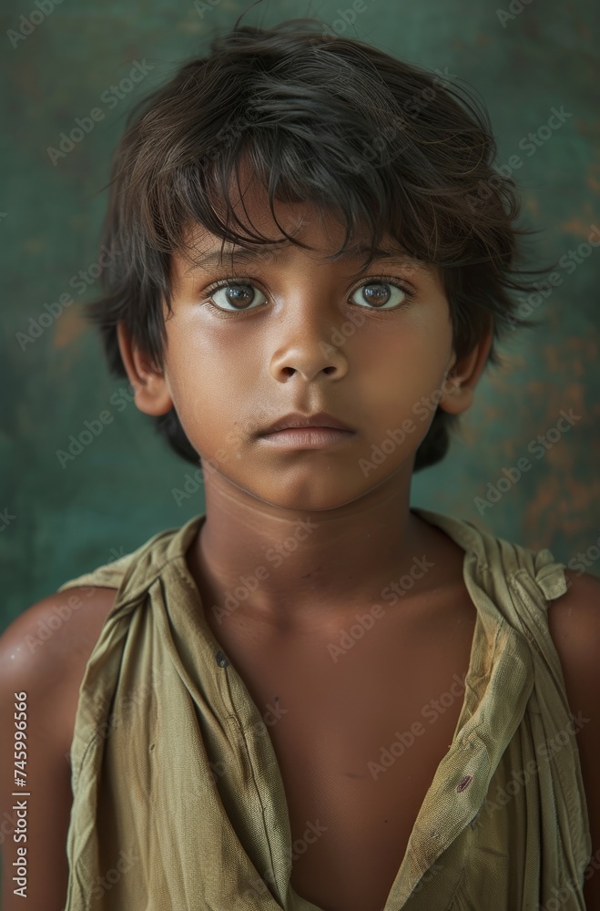 Portrait of a young boy with captivating eyes, looking directly at the camera Portrait of a young boy with captivating eyes, looking directly at the camera