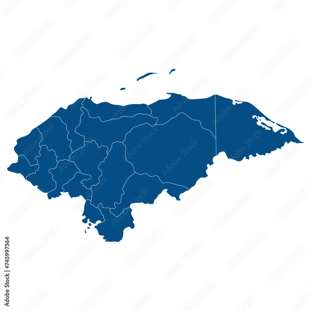Obraz premium Honduras map. Map of Honduras in administrative provinces in blue color
