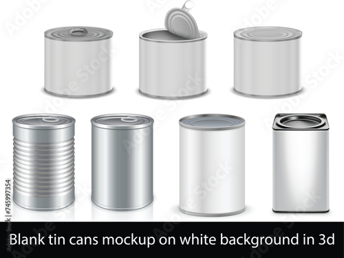 Food  Cans of different sizes  on white background  vector mock up 