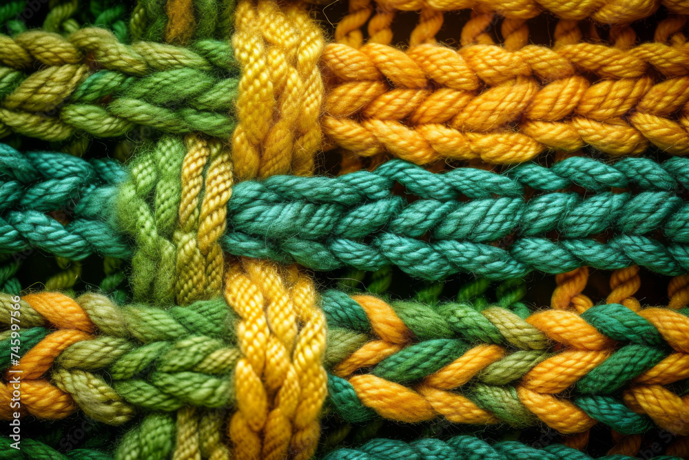 Knitted texture with strands of yellow and green colors.