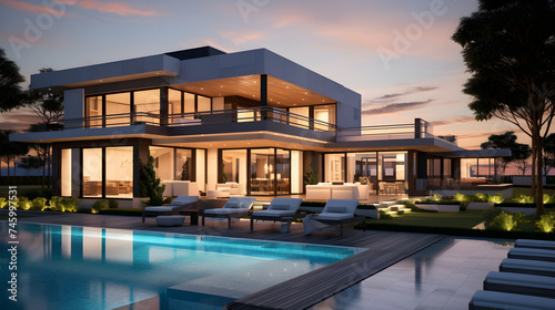 Luxury Real Estate: Majestic Modern Estate Under the Twilight Sky © Bobby