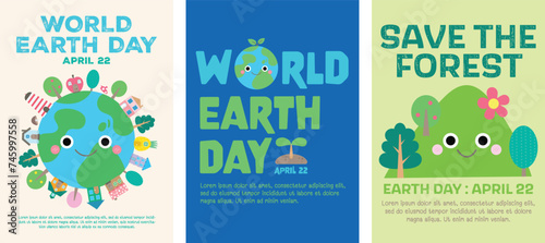 world Earth day poster set for graphic and web design business presentation marketing and print material Vector illustration
