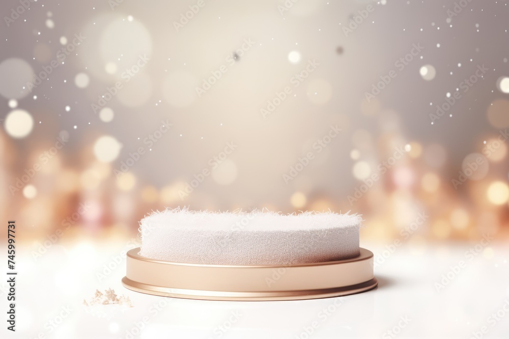 3D Podium with background soft bokeh, podium for product presentation, geometric shape for product display presentation, stage showcase, promotion display, Christmas, New year. 3D Podium with background soft bokeh, podium for product presentation, geometric shape for product display presentation, stage showcase, promotion display, Christmas, New year.