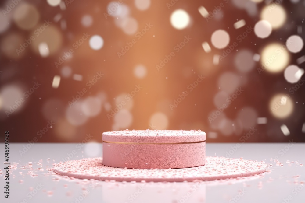 3D Podium with background soft bokeh, podium for product presentation, geometric shape for product display presentation, stage showcase, promotion display, Christmas, New year. 3D Podium with background soft bokeh, podium for product presentation, geometric shape for product display presentation, stage showcase, promotion display, Christmas, New year.