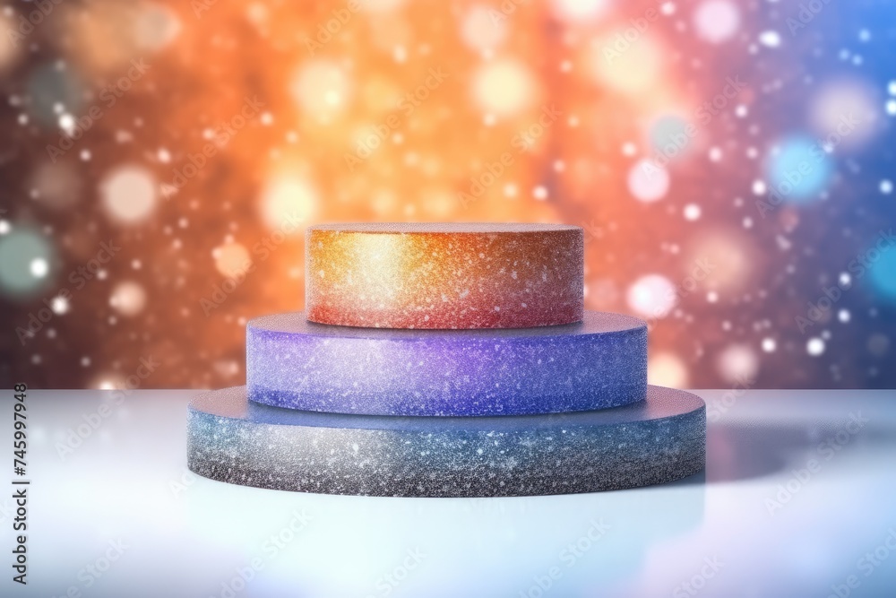 3D Podium with background soft bokeh, podium for product presentation, geometric shape for product display presentation, stage showcase, promotion display, Christmas, New year. 3D Podium with background soft bokeh, podium for product presentation, geometric shape for product display presentation, stage showcase, promotion display, Christmas, New year.