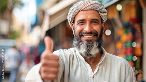 islamic religious man showing thumps up photo