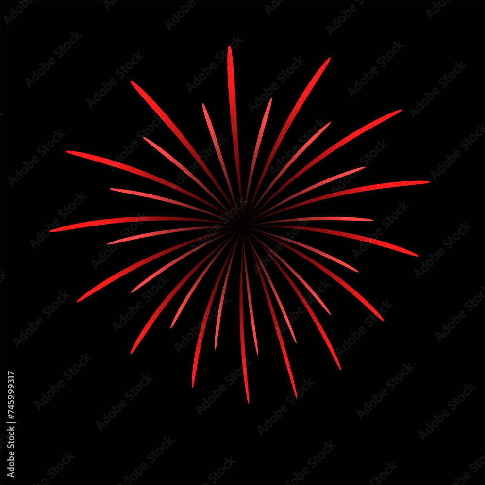 Brightly Colorful Fireworks isolated black background. New Year celebration fireworks.