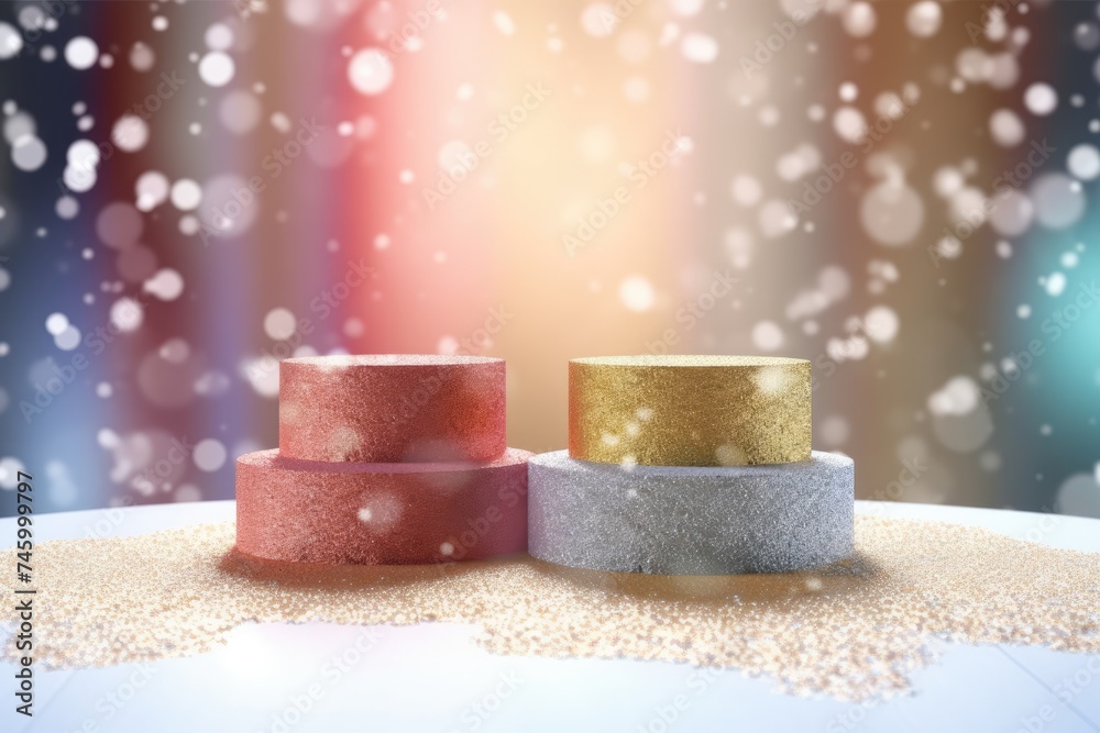 3D Podium with background soft bokeh, podium for product presentation, geometric shape for product display presentation, stage showcase, promotion display, Christmas, New year. 3D Podium with background soft bokeh, podium for product presentation, geometric shape for product display presentation, stage showcase, promotion display, Christmas, New year.