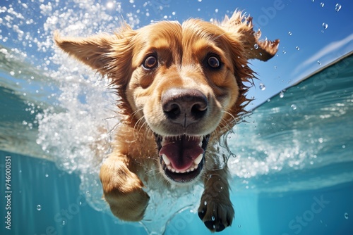 Golden Retriever playing in water