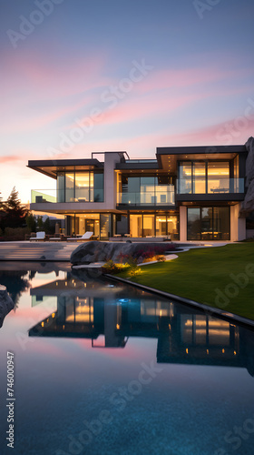 Luxury Real Estate: Majestic Modern Estate Under the Twilight Sky © Bobby