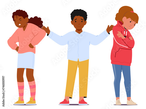 Kid Mediator Navigates The Tricky Waters Of Friendship. Black Boy Character Weaving Understanding And Empathy