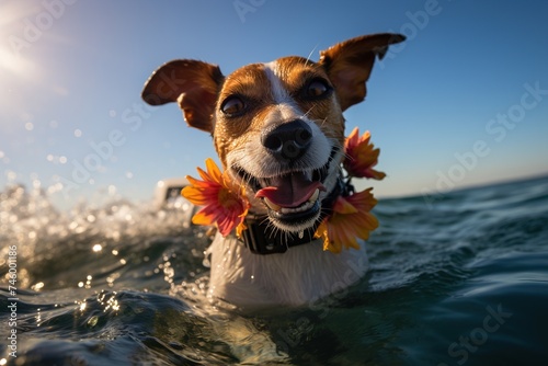 Jack Russell Terrier dog playing in water