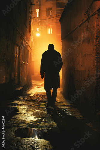 Novel cover art of a thriller with a detective standing in an ominous alley, hinting at the mysteries within