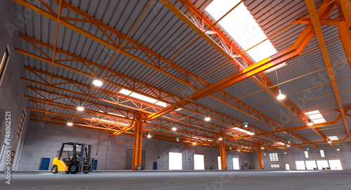 Modern industrial warehouse interior with forklift © tiero
