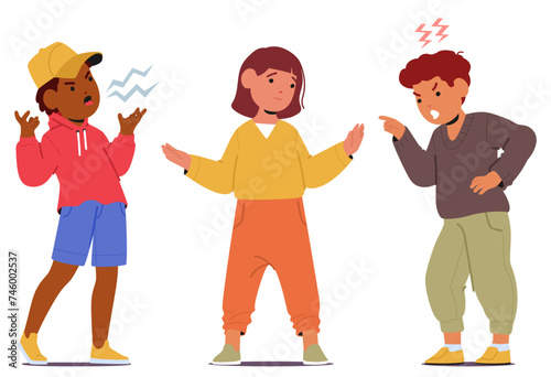 Kid Mediator Bridges Gaps, Fostering Understanding Among Conflicting Friends. Patiently Navigating Differences, Vector