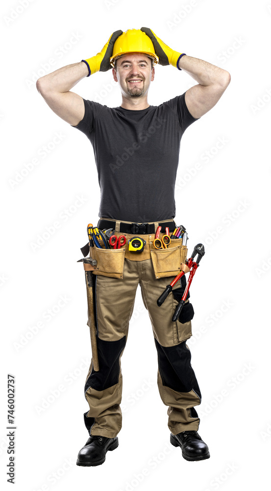 Happy construction worker with tools Happy construction worker with tools