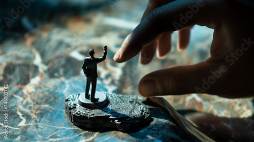 Corporate Acquisition Concept with Hand and Business Figurine