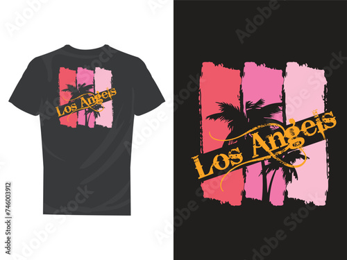 Los Angels Ocean side stylish t-shirt and apparel trendy design with palm trees silhouettes, typography, print, vector illustration. Global swatches.;